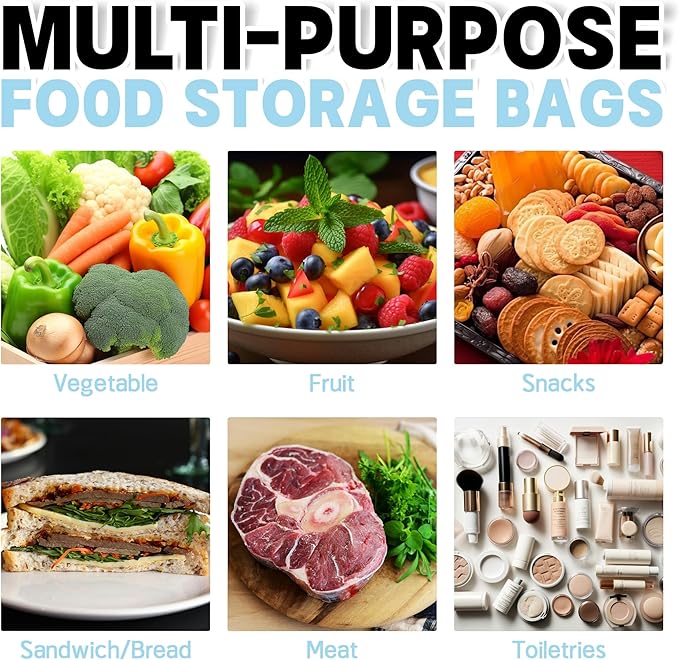 24 Pack Reusable Food Storage Bags,Leakproof Freezer Bags BPA Free Stand Up Sandwich Bags for Lunch Salad Fruit Travel,Dishwasher Safe(8 Gallon,8 Sandwich,8 Snack)