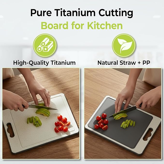 MPJ Products Titanium Cutting Board Double Sided Wheat Straw PP Ultra-Durable, Scratch-Resistant, Non-Porous Surface – Dishwasher Safe – Modern Titanium Cutting Board for Meat, Veggies & More