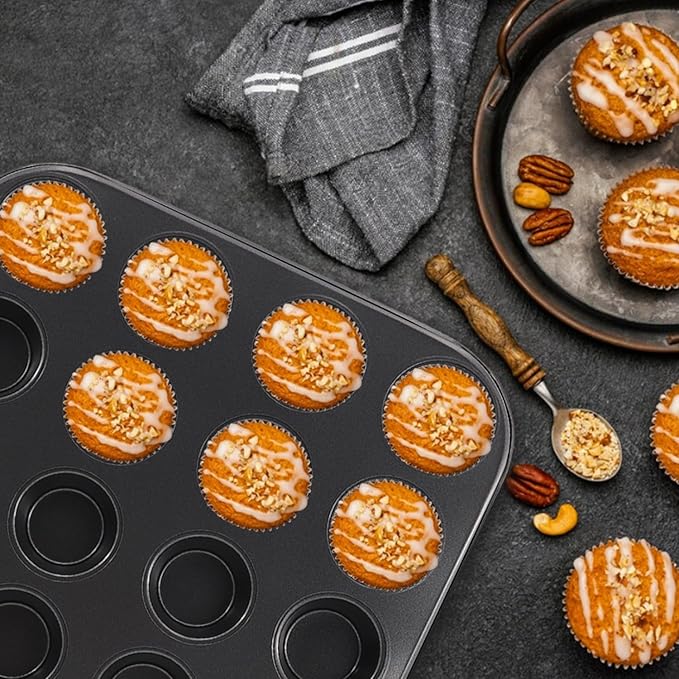 MARIWEI 2 Pack Premium Bakeware 24-Cup, Mini Muffin Pan, Dishwasher Oven Safe (Black, Steel)