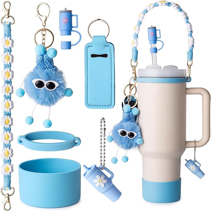 Stanley Cup Accessories Set I Water Bottle Handle Strap, Silicone Cup Boot, Lipstick Holder, Keychain Charms & Handle Charms,Straw Topper Accessories for Stanley Cups 40oz/30oz