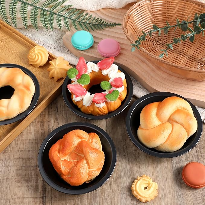 HOFURME 10 Pieces 4 Inch Small Pie Pan Mini Black Pot Pie Tins Round Tart Pans for Baking Carbon Steel Pizza Nonstick Plate Bakeware Set Oven Air Fryer Cake Bread Meat Dessert