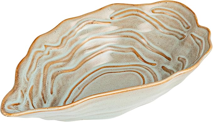Creative Co-Op Oyster Shaped Stoneware Bowl, Blue