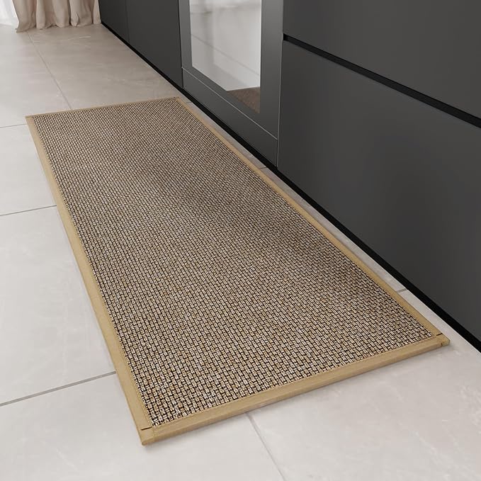 Kitchen Rug, Rubber Non Slip Kitchen Rugs Washable, Absorbent Runner Mat for Floor, Machine Washable Standing Mats for in Front of Sink, Door, Laundry, Entryway, Entrance (Brown, 47" × 17.3")