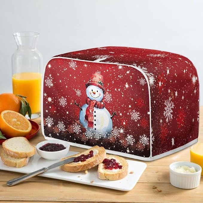 Annejudy Christmas Snowman Print 2 Slice Toaster Cover Foldable Kitchen Small Appliance Cover Dust and Fingerprint Protection, Machine Washable Home Kitchen Decor Accessories for Xmas