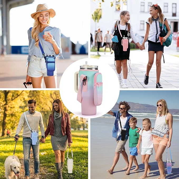 Water Bottle Carrier Bag for Stanley 40/30 oz Tumbler with Phone Pocket Neoprene Water Bottle Holder with Shoulder & Handheld Strap Stanley Cup Accessories