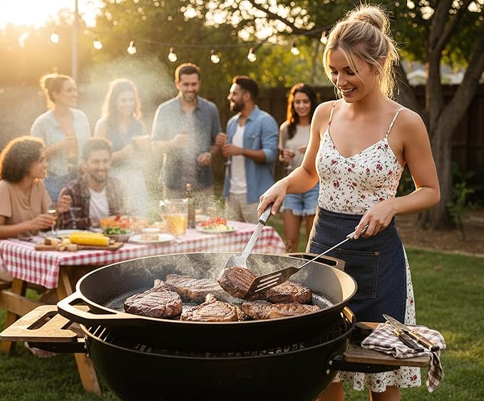 LI-GELISI 18-inch cast iron frying pan with double auxiliary handles, nitrogen-treated for rust resistance, suitable for stoves/grills/campfires, heavy-duty outdoor cooking pan