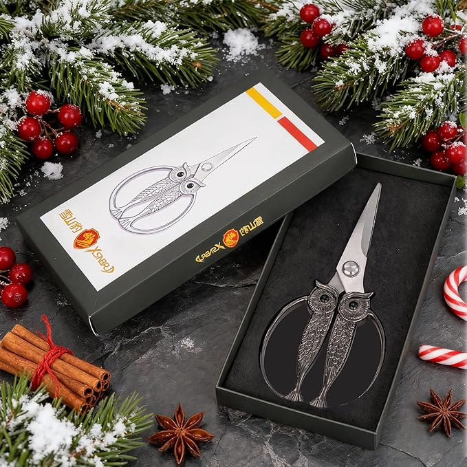 WARMHEART Owl Kitchen Scissors All Purpose, Stainless Steel Heavy Duty Sharp Shears for Meat, Chicken, Fish, Poultry, Herb, Bread (Pearl, Medium)