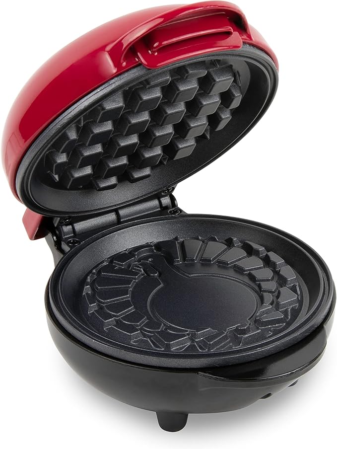 Nostalgia MyMini Personal Electric Heart Turkey Waffle Maker, 5-Inch Cooking Surface, Waffle Iron for Hash Browns, French Toast, Grilled Cheese, Quesadilla, Brownies, Cookies, Red