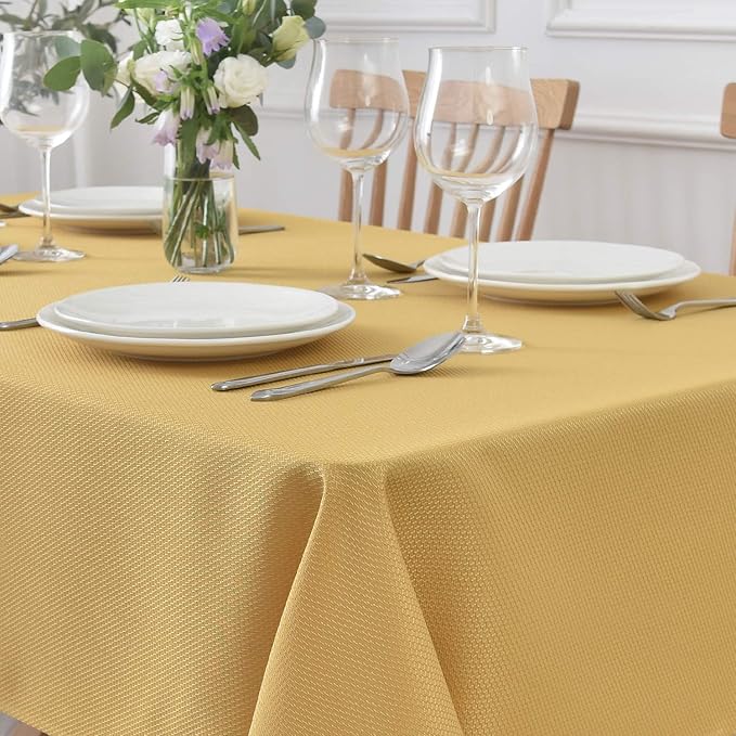 maxmill Rectangle Textured Tablecloth Waterproof Spillproof Wrinkle Free Table Cloth, Kitchen Dining Tabletop Decoration, Fabric Table Cover for Outdoor and Indoor Use, 52 x 70 Inch, Ochre Yellow