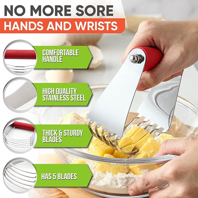 Spring Chef Stainless Steel Zester, Fine Shred & Professional Large Dough Blender - 2 Product Bundle - Red