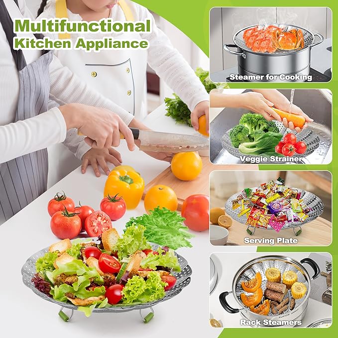 Steamer Basket, 3rd Generation Stainless Steel Vegetable Steamer with Extendable Handle for Cooking Food, Folding & Expandable Veggie Steam Insert, Fit Various Size Instant Pot (5.5" to 9")