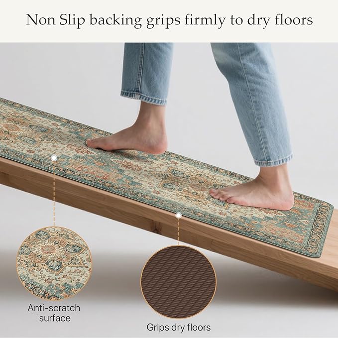 GENIMO Kitchen Mats for Floor, Washable Anti Fatigue Mat for Cushioned, 17.3"x59", Waterproof Kitchen Rugs, Non Slip Foam Comfort Standing Mat Rug for Home, Runner, Laundry, Lake Blue