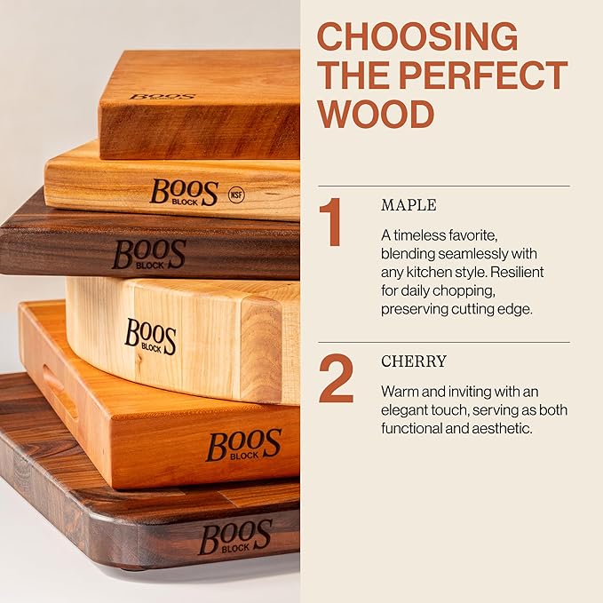 John Boos RA-Board Series Rectangular Wooden Maple Cutting Board 30”x23.25” – 2.25” Thick, 42-lb Reversible Butcher Block with Edge-Grain & Finger Grips – Made in the USA