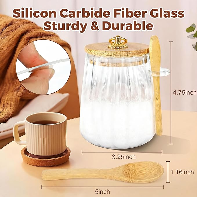 Sugar Jar with Lid and Spoon,24oz Large Glass Spice Jars for Coffee Bar Decor Accessories Food Storage Containers Home Essentials