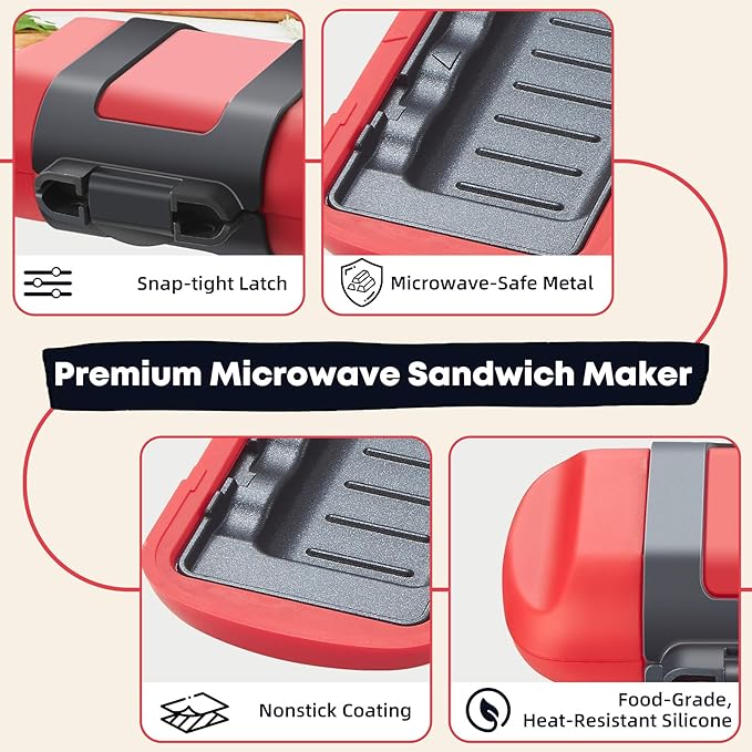 Microwave Sandwich Maker, Microwave Toastie Maker, Snack Maker & Panini Press, Microwavable Metal, Removable Non-Stick Plates Silicone Microwavable Cookware, Heatwave Technology, Orange