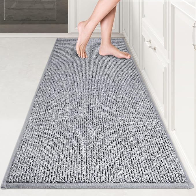PURRUGS Machine Washable Kitchen Runner Rug 2ft x 6ft, Non-Slip/Skid Hallway Runner Rug, Super Absorbent Soft Area Rug for Hallway, Kitchen & Laundry, Rolled Packaging, Grey
