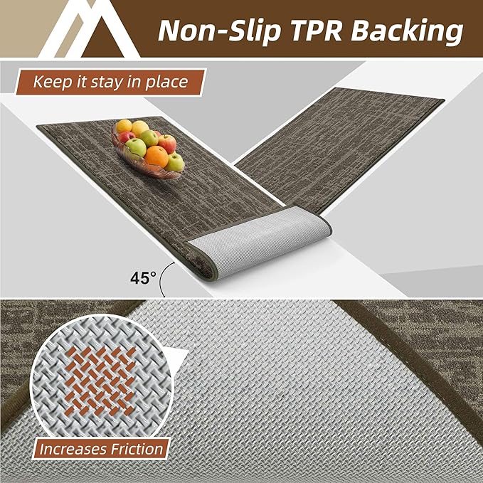 COSY HOMEER Kitchen Rugs Non Slip Washable 24"x36"+24"x60",Absorbent Soft Kitchen Mats for Floor,Polyester Kitchen Runner Rug Sets of 2,Kitchen Floor Mats for Sink Mat,Hallway,Laundry,Light Brown