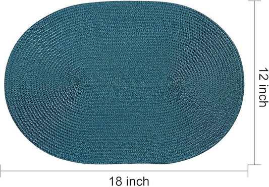 AHHFSMEI Placemats Set of 6 for Dining Table Washable Woven Non-Slip 18x12 inches Placemat Heat-Resistant Durable Table Mats for Dining Table Easy to Clean (Oval Blue, 6)