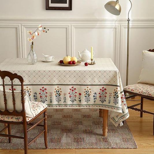 ISAENNE Designer Vintage Linen Floral Small Rectangular Tablecloth,Fall Colorful Modern Table Cloth,Anti-Wrinkle Decor Tablecloths for Dining Thanksgiving Kitchen Christmas,55"*71"-Bertina E