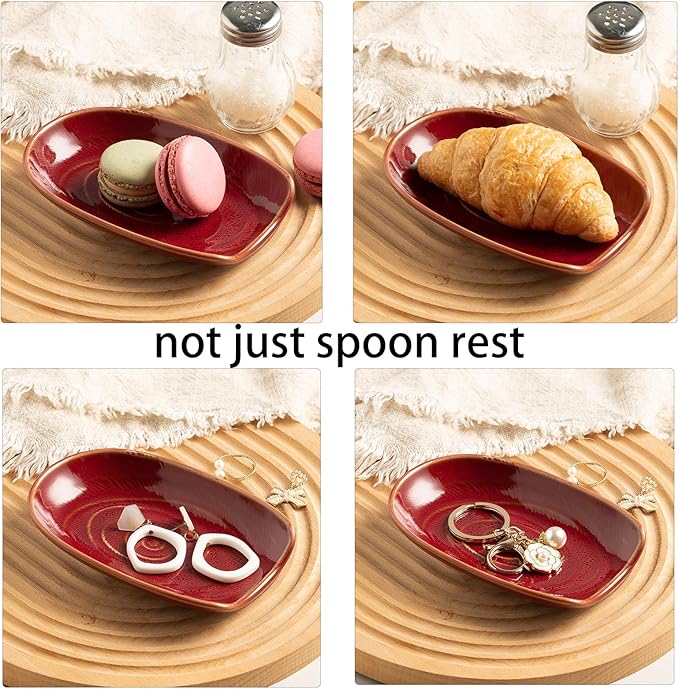 Ceremic Spoon Rest for Stove Top, Spoon Holder for Kitchen Counter, Coffee Spoon Rest, Cooking Utensil Rest for Ladles, Kitchen Decor, Housewarming Gifts, 1 pack (red)