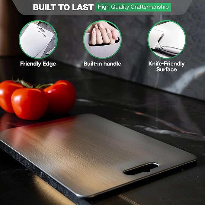 Stainless Steel Cutting Boards for Kitchen - 304 Stainless Steel Food Grade, Double-Sided Non Toxic Cutting Board, Metal Chopping Boards for Meat, Fruit, Vegetables, Easy to Clean, L 15.4" * 11"