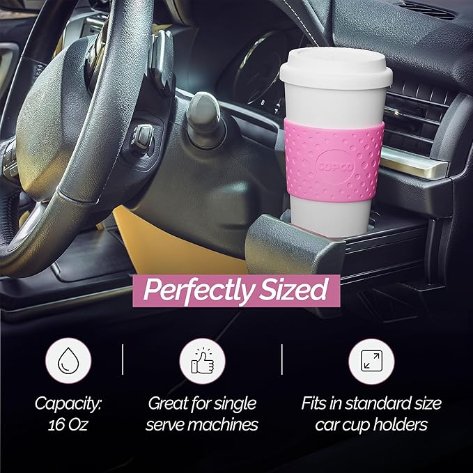 Copco Acadia 16 oz Travel Mug - Insulated Reusable Coffee Tumbler with Double-Walled Plastic, Leak-Proof Lid, BPA-Free - Portable Mug for Hot & Cold Drinks, Cup Holder Friendly (Bubble Gum)