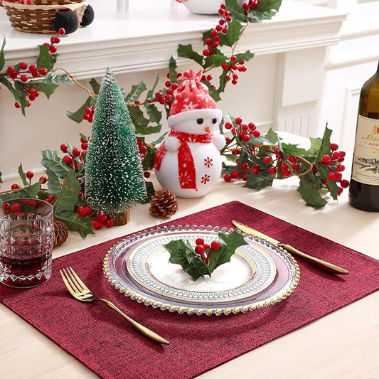 homing Cotton Linen Placemats Set of 6, Cloth Washable Farmhouse Dining Table Mats for Indoors & Outdoors, Easy to Clean, Red, 13 x 19 Inch