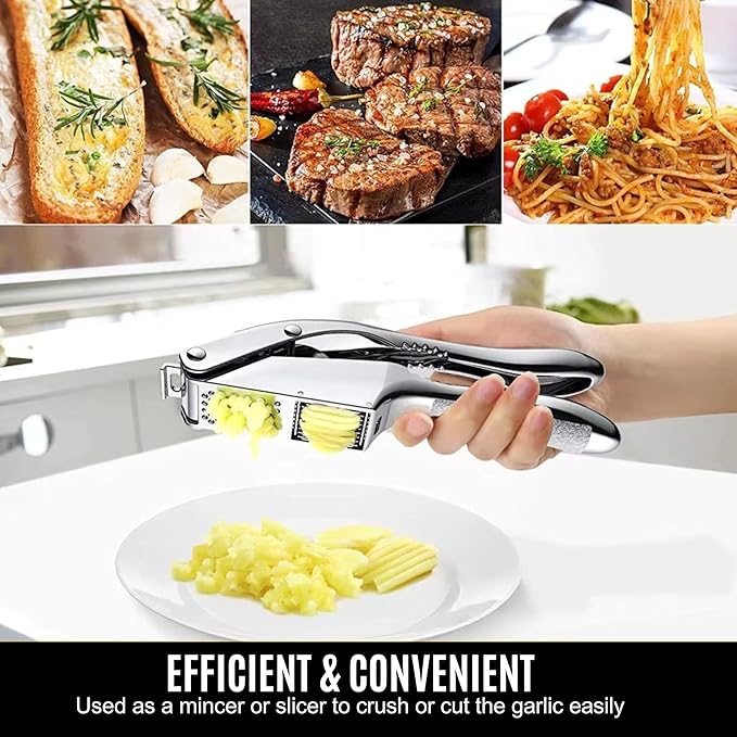 Premium 3-in1Heavy Duty Garlic Press –Stainless Steel Garlic Crusher & Ginger Mincer with Cleaning Tool | Rust-Proof, Easy-Squeeze Ergonomic Handles, Dishwasher Safe, Professional Kitchen Tool