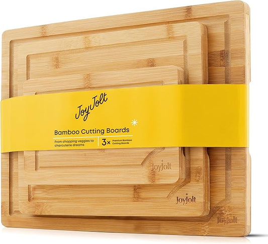 JoyJolt Bamboo Cutting Boards - Large & Small Wooden Board - Serving Cheese, Bread or Chopping Boards. Non-Slip
