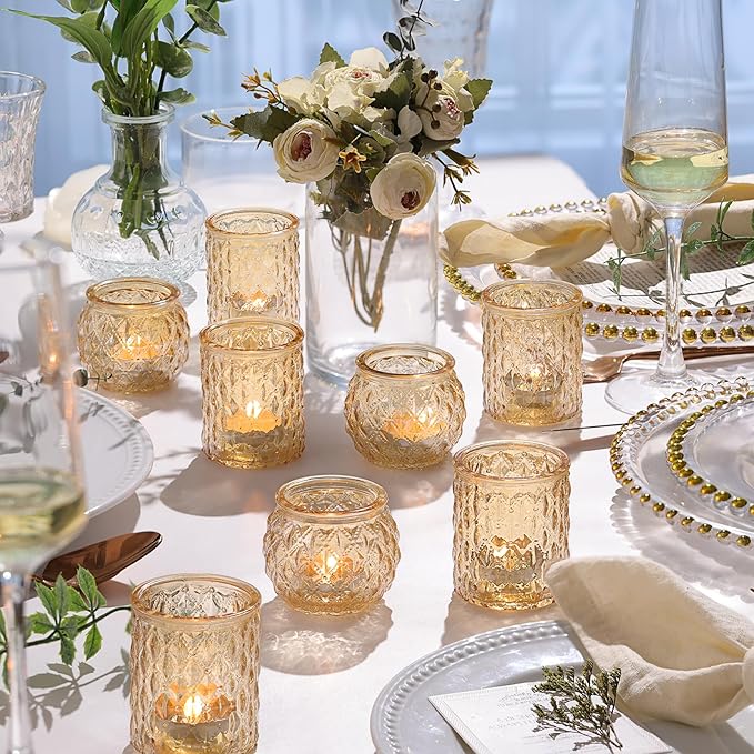 36pcs Assorted Gold Votive Candle Holders, Tea Light Candle Holder Glass for Wedding Table Decor, Gold Candle Holders for Table Centerpiece, Brithday and Holiday Decorations