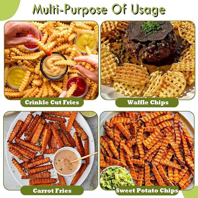 FANTEXY Extra Large Crinkle Cutter - French Fry Cutter, Waffle fry Chopper for Carrots And Potatoes, Wavy Crinkle Cutting Knife with Wood Handle for Professional Kitchens for Fruit