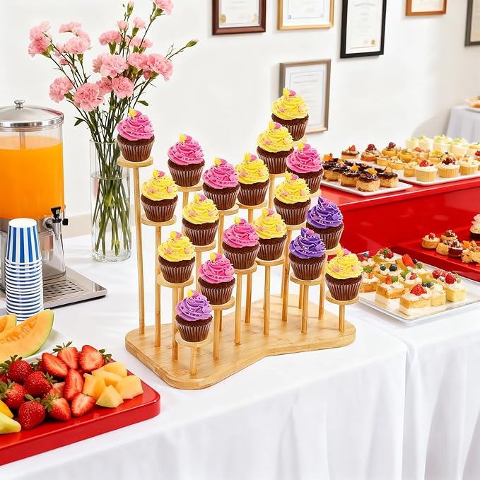 ZEAYEA Cupcake Stand for 18 Cupcakes, Bamboo Dessert Display Holder Stand for Dessert Tables, Layered Stands with Non-slip Pads for Party Wedding Birthday Holidays Christmas Anniversaries