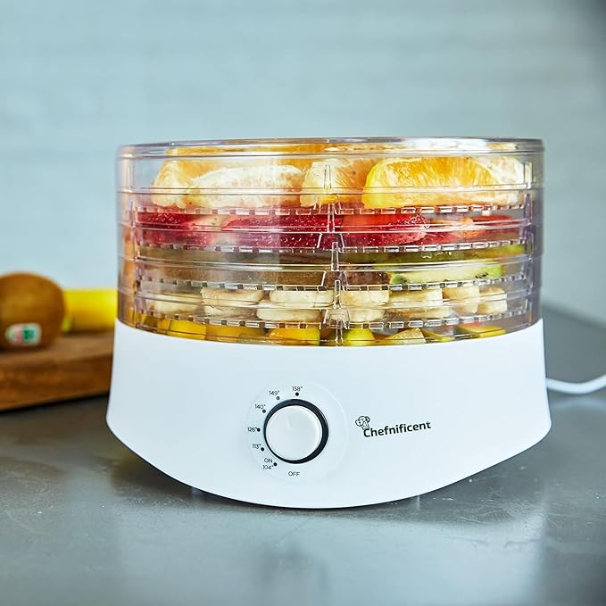 Food Dehydrator DryMax 280W – 5 Tray Adjustable, BPA-Free – 4-Hour Quick Drying, Even Heat, Easy Temp Control – Fruit, Veggie, Meat Jerky Maker (White)