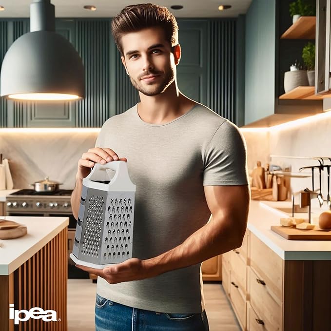 Stainless Steel 6-Sided Cheese Grater – 23 cm – Vertical Grater Six Blades with Ergonomic Handle for Grating Cheese, Vegetables, Lemon, Fruits Chocolate – Hexagonal Multi-Purpose