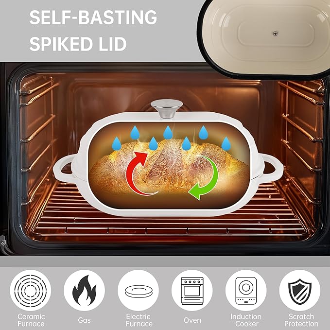 Fijxzct Premium Enameled Cast Iron Dutch Oven for Bread Baking | Non-Stick 5QT Oval Bread Oven with Lid | Perfect for Sourdough, Loaf, and Artisan Baking (Beige, 5 QT)
