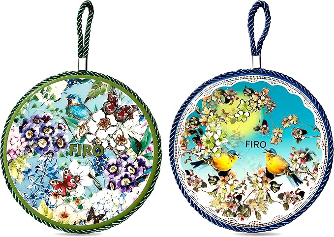 Ceramic Trivets for Hot Dishes,Anti-Slip with Heat Resistant Cork Trivet for Countertops and Tables,Protects Surfaces from Hot Pots,Pans,Cups,Decorative Coasters for Table,Dual-use,Portable Hanging