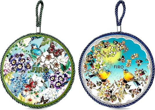 Ceramic Trivets for Hot Dishes,Anti-Slip with Heat Resistant Cork Trivet for Countertops and Tables,Protects Surfaces from Hot Pots,Pans,Cups,Decorative Coasters for Table,Dual-use,Portable Hanging
