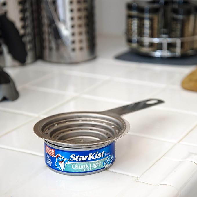 Universal Can Strainer | Food Grade Stainless Steel Can Colander with Handle | Canned Food Strainer| Tuna Press | Food Tin Strainer for Large & Small | Canning Colander