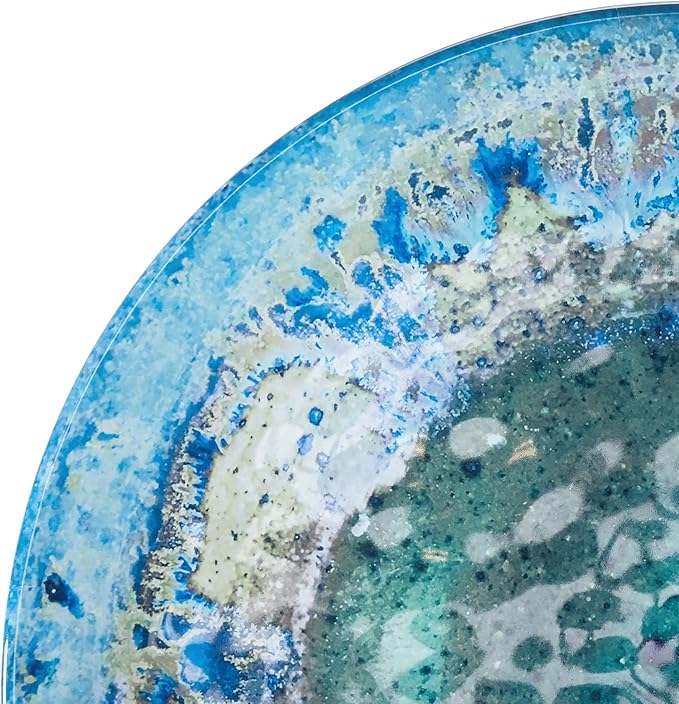 Radiance Teal 2pc Melamine Platter Set – 14" Round & 18"x13.5" Oval Serving Trays – Reactive Glaze Style Artisan Serveware for Entertaining, Holidays, Dinner Parties, or Gifts