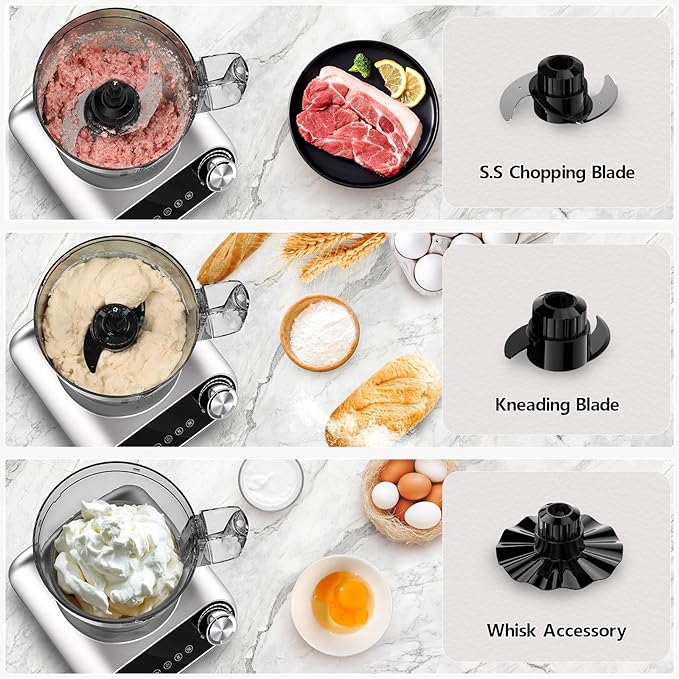 Camic Blender & Food Processor Combo,6 Functions for Smoothies,Chopping,Slicing,Shredding,Grinding,Dough,72-oz.Blender Pitche,64-oz. Processor Bowl,To-Go Cup,Grinder Cup (Silver-Upgraded Version)
