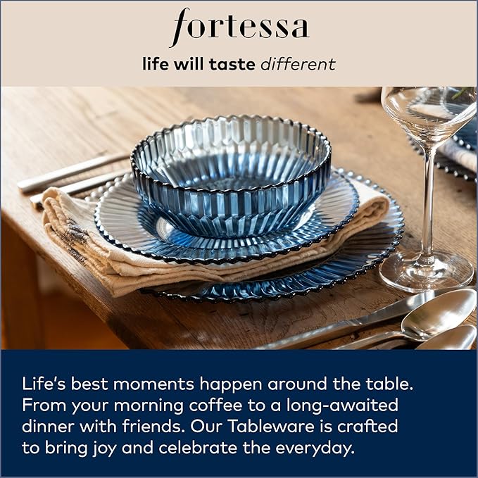 Fortessa Jupiter Beaded Hobnail Glass, 10 Ounce Double Old Fashioned (Set of 6), Lagoon Blue