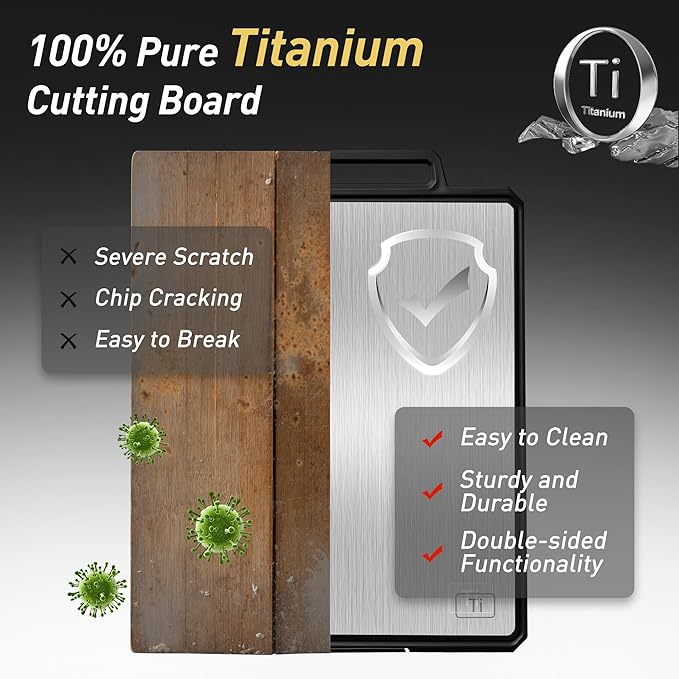 Titanium Cutting Boards for Kitchen Chopping Board with Handle Large Big Small Kitchen Meat Butcher Block 2 in 1 Pure Titanium and Wheat Straw PP Not Wood Bamboo Plastic Silicone Teak Black/White