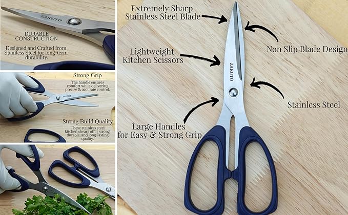 Kitchen Scissors 2-Pack – Heavy Duty Meat Cutting Shears for Chicken, BBQ, Poultry & Fish | Multipurpose Food Scissors Set with Non-Slip Handles | Stainless Steel Herb & Vegetable Shears