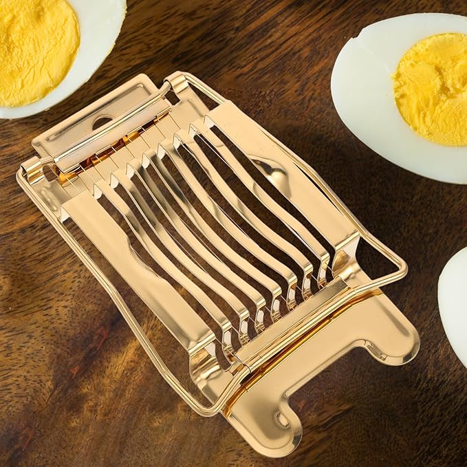 Multifunction Stainless Steel Egg Cutter and Soft Fruit Slicer for Home Kitchen Hard Boiled Egg and Mushroom Wire Slicer with Gold Color