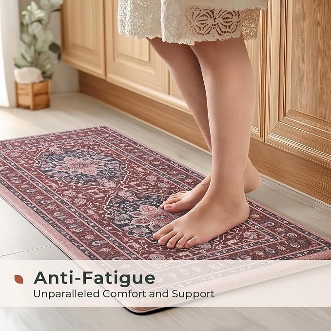 FRESHMINT Anti Fatigue Kitchen Mats Set 2 PCS, Waterproof & Non-Skid Medallion Kitchen Rugs, Cushioned Kitchen Floor Mats for Standing Washable Comfort Kitchen Runners for Lanudry, Office, Sink