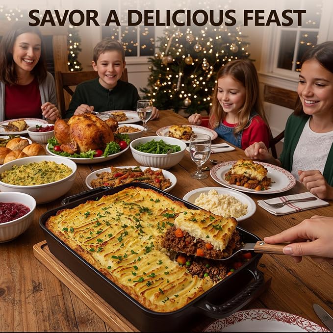 Lvmol 9x13" Casserole Dishes for Oven with Lids - 2-In-1 Pre-Seasoned Cast Iron Baking Dish for Lasagna, Sourdough Bread