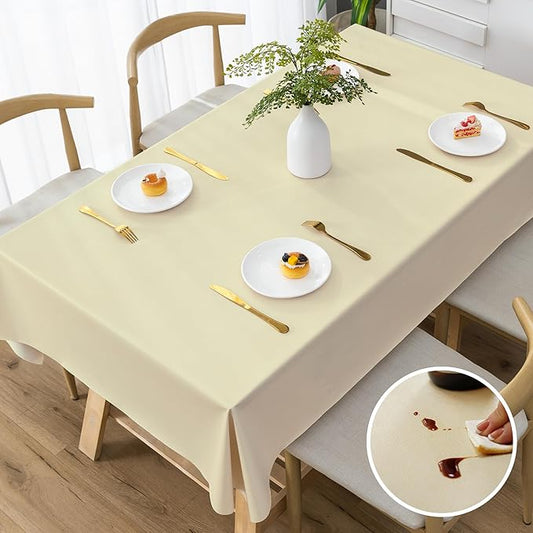 Rectangle Table Cloth,100% Waterproof Tablecloth Oil Proof Spill Proof Vinyl Table Cloth, Wipe Clean Plastic Table Cover for Dining, Camping, Indoor and Outdoor 54" x 78",Beige