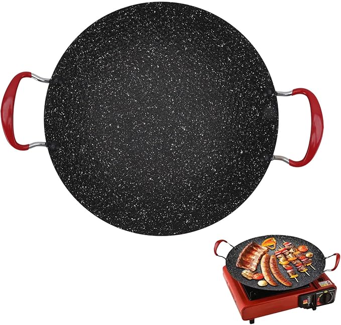 Korean BBQ Grill Pan, 13.3 Inch Nonstick Round Griddle Plate with Heat Resistant Handle for Indoor Outdoor Gas Stove Grilling Cooking