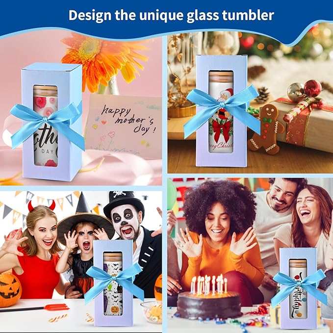 Sublimation Glass Blanks with Bamboo Lid, 16OZ Clear Sublimation Beer Cups with Glass Straws Gift Box for Christmas, Mason Jar Cups Mug Travel Tumbler for Juice, Iced Coffee, Drinks (8 PACK)