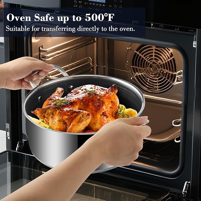 Non Stick Pot and Pan Set 8 Pieces, 1.5 QT, 2 QT Saucepan & 5.2 Quart Stock Pot Set with Matching Tempered Glass Lid Double Trivets, Dishwasher & Oven Safe Up to 500℉ Compatible with All Cooktops